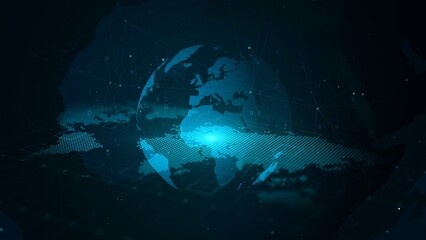 Wall Mural - digital global network earth in abstract blue with futuristic tech data visualization