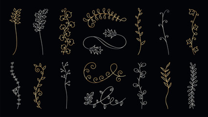 Wall Mural - vector set. elegant decorative dividers in gold and silver. swirls and curls in various designs. per