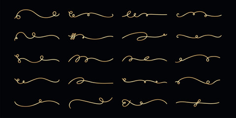 Wall Mural - elegant gold line dividers on a black background. decorative gold lines for design. curved gold divi