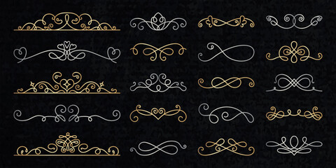 Wall Mural - vector set. elegant decorative dividers in gold and silver. swirls and curls in various designs. per
