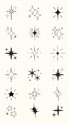 Wall Mural - collection of hand-drawn star icons. various star designs in black and white. simple star shapes, de