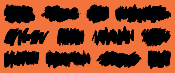 Wall Mural - abstract black brush strokes on an orange background. bold brush strokes create dynamic patterns. br