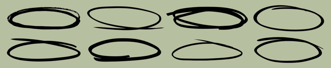 Wall Mural - collection of black brushstroke circles on a light green background. abstract brushstroke designs, p
