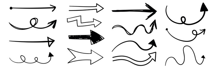 Wall Mural - collection of hand-drawn arrows. various styles of arrows, including straight, curved, and zigzag. a