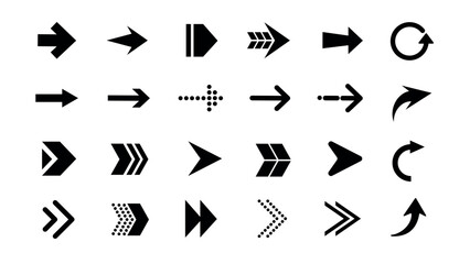 Wall Mural - collection of black arrow icons in various styles. arrows pointing in different directions. simple a