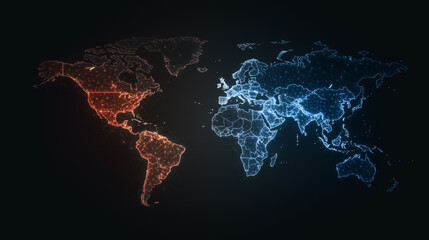 Wall Mural - global network visualized: an artistic rendition of the world map, showcasing the interconnectedness