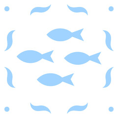 Wall Mural - Nautical blue fish illustration tile design. Vector illustration.
