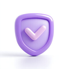 Wall Mural - cartoon 3d icon safety shield check mark perspective . purple symbol security safety icon. checkmark