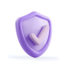 Wall Mural - cartoon 3d icon safety shield check mark perspective . purple symbol security safety icon. checkmark