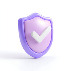 Wall Mural - cartoon 3d icon safety shield check mark perspective . purple symbol security safety icon. checkmark