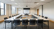 © malik studio - Conference room setup with u shaped table arrangement and projector screen in a bright space ai genrated