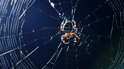Spider in a web at night