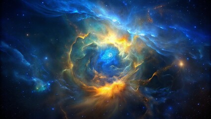 Wall Mural - blue and gold nebula in deep space