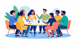 © Generative AI - A diverse group of cheerful colleagues collaborating during a productive business meeting around a round table.