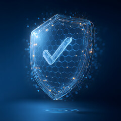 Wall Mural - protection. healthcare. insurance. cyber security. network safety. protection shield with check mark