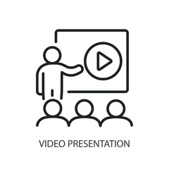 Sticker - video presentation thin line vector icons.