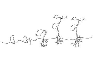 Naklejka na meble Continuous single line art of seed sprouting and plant growth stages minimalist botanical vector
