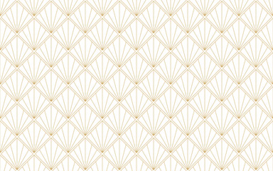 Wall Mural - elegant art deco seamless pattern with golden fan motifs on a white background, perfect for luxury d
