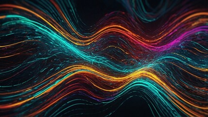 Wall Mural - vibrant abstract waves in teal, orange, and purple create a dynamic and energetic flow.
