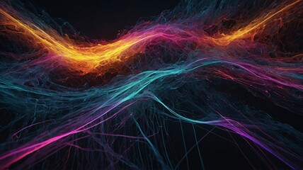 Wall Mural - vibrant abstract composition with flowing waves in shades of orange, blue, and purple, creating a se