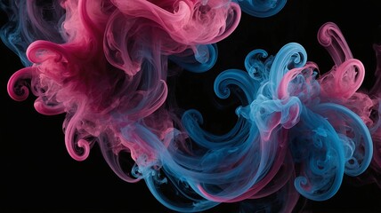 Wall Mural - colorful swirling smoke in shades of pink and blue against a dark background, creating a dynamic and