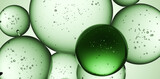 Cosmetics green serum liquid bubbles 3d abstract background. Cosmetic moisturizer essence gel. Collagen fluid bubble molecule. Moisturizing cream or oil, beauty skin concept