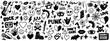 © Елена Сорокина - Punk scribble doodle set. Vector hand drawn graffiti groovy punk Collection. Rock style crayon drawn shapes. Crayon sketch heart, eyes, fire, guitar, notes, music, skulls, guests, stars, lips, lightni