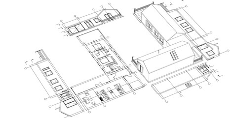Wall Mural - house architectural project sketch 3d illustration