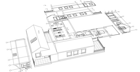 Wall Mural - house architectural project sketch 3d illustration