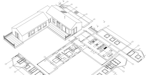 Wall Mural - house architectural project sketch 3d illustration
