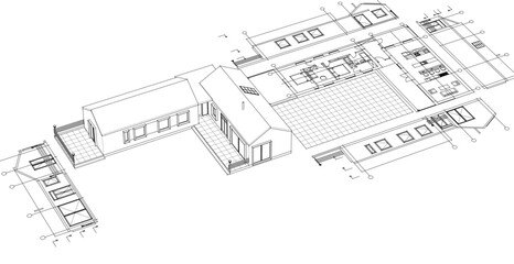 Wall Mural - house architectural project sketch 3d illustration
