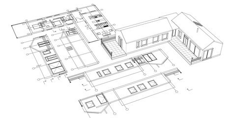 Wall Mural - house architectural project sketch 3d illustration