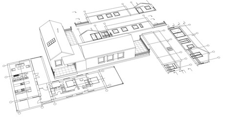 Wall Mural - house architectural project sketch 3d illustration