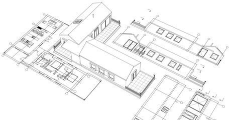 Wall Mural - house architectural project sketch 3d illustration