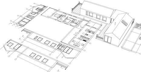 Wall Mural - house architectural project sketch 3d illustration