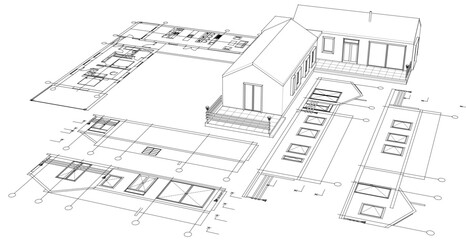 Wall Mural - house architectural project sketch 3d illustration