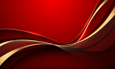 Wall Mural - abstract grey wave gold ribbon curve on wred luxury background vector