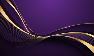 Wall Mural - abstract wave gold ribbon curve on purple luxury background vector