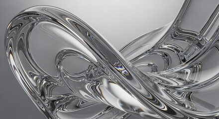 Abstract glassy swirls interlock gracefully against soft gray backdrop in a modern design