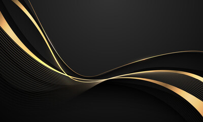 Wall Mural - abstract grey wave gold ribbon curve on black luxury background vector