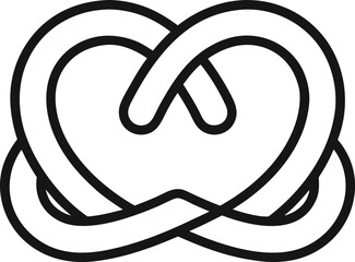 Simple black line drawing of a pretzel knot isolated on transparent background