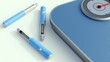© Love Employee - A 3d rendering of light blue medical injector pen and a bathroom scale, the monitoring and management of body weight as part of a weight loss journey.