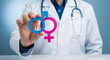 © J.G Studio - Sexual health doctor holding gender symbols for reproductive health and wellness and std awareness day