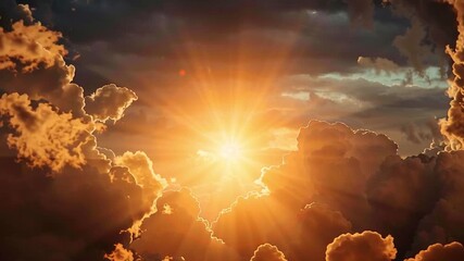 Wall Mural - breathtaking sunset casts golden light through fluffy clouds, illuminating sky with vibrant orange h