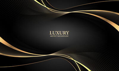 Wall Mural - abstract wave gold ribbon curve on black luxury background vector
