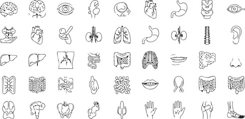 Collection of abstract line art symbols and glyphs isolated on transparent background