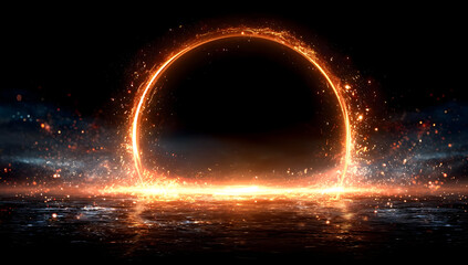 Wall Mural - A stunning depiction of a glowing ring of fire emerging from a dark void, symbolizing energy and the mysteries of the universe.