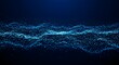 © ENDRA - A mesmerizing abstract digital wave composed of countless glowing blue particles shimmering against a dark deep blue background