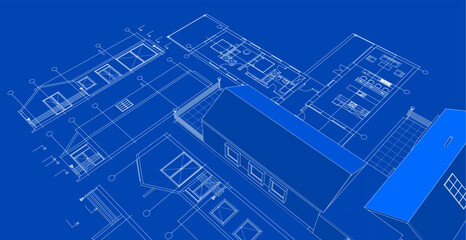 Wall Mural - house architectural project sketch 3d illustration