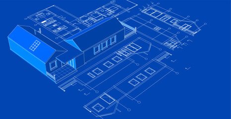 Wall Mural - house architectural project sketch 3d illustration